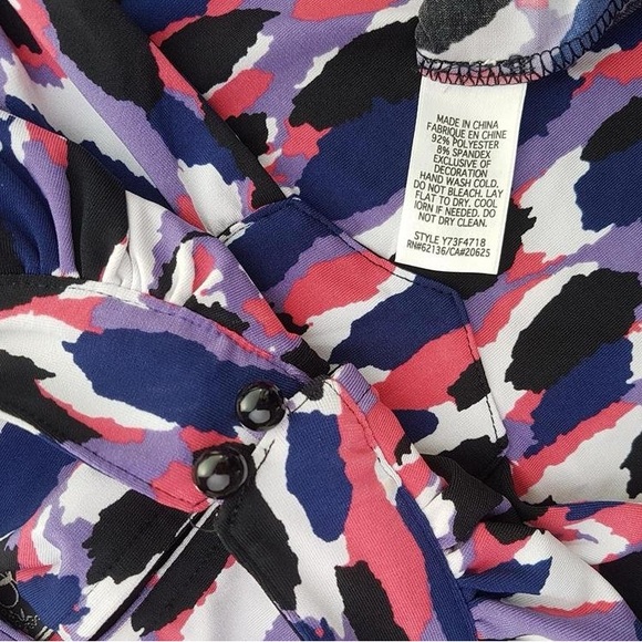 GUESS Keyhole Halter Open Back Multicolor Purple Pink Tie Back Mini Dress Sz L - Picture 6 of 9